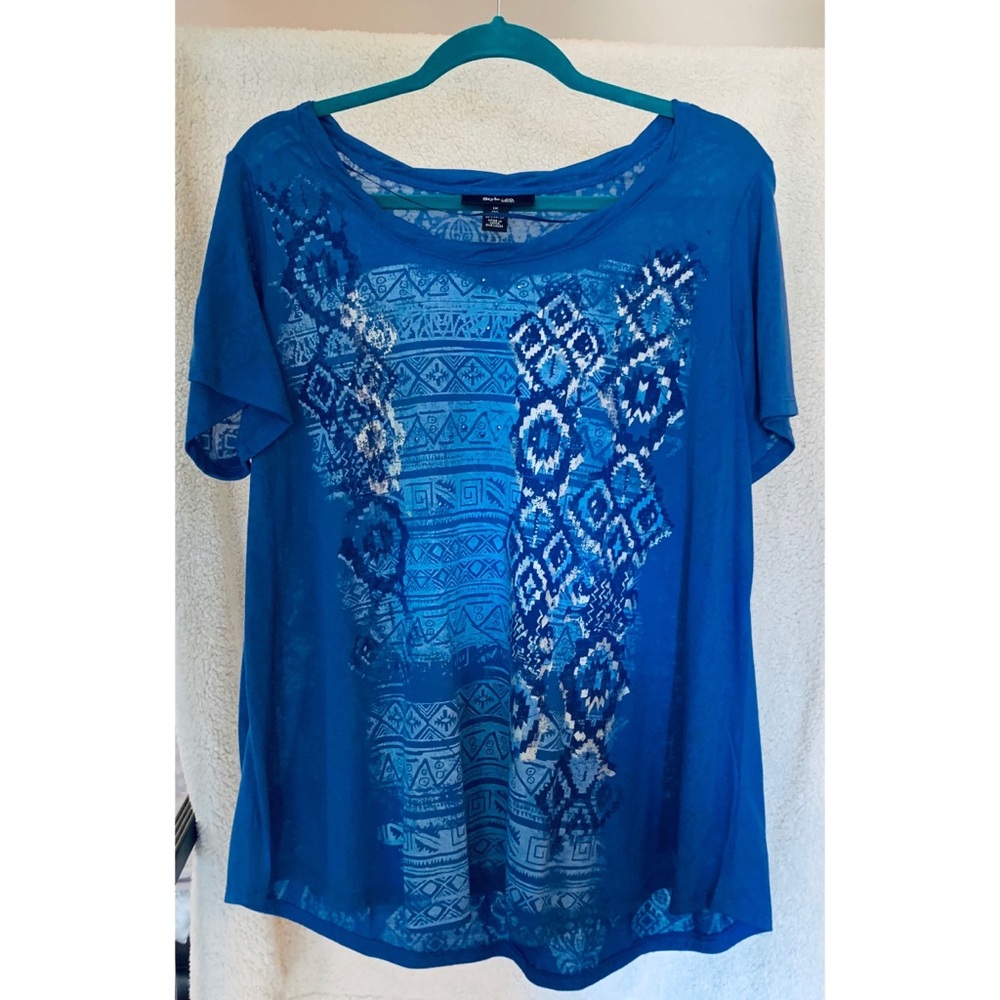 Style & Co Blue Patterned Short Sleeve Top